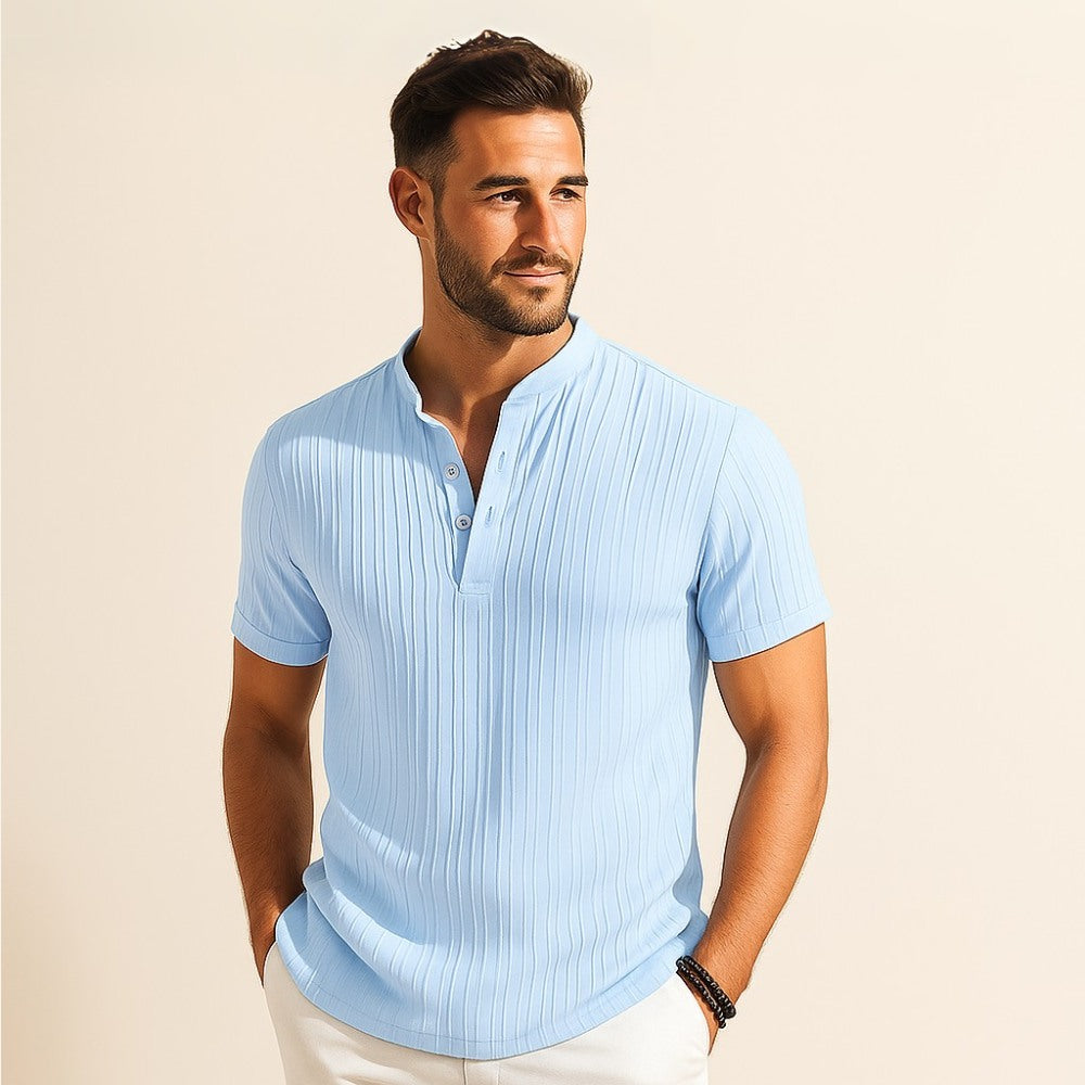 Camisa de Cuello Mao Plisada para Hombre Old Money Richelieu