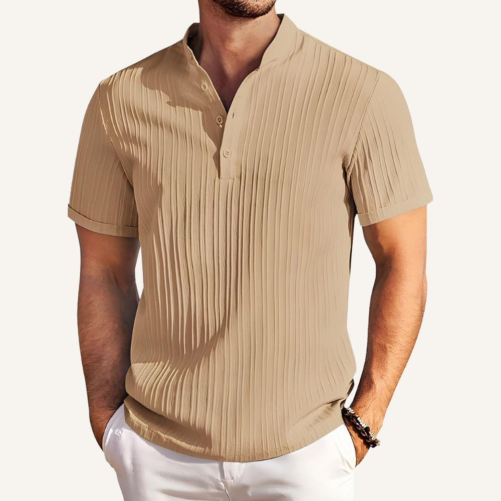 Camisa de Cuello Mao Plisada para Hombre Old Money Richelieu