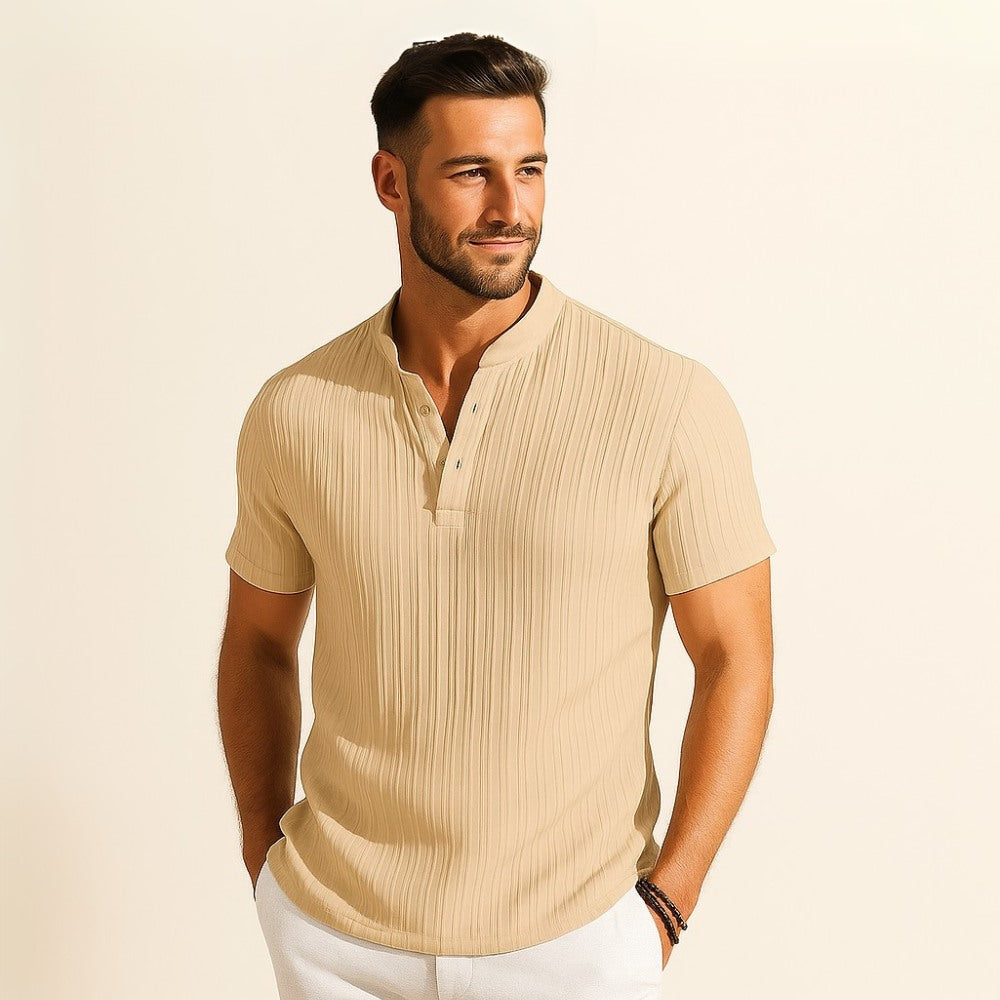 Camisa de Cuello Mao Plisada para Hombre Old Money Richelieu