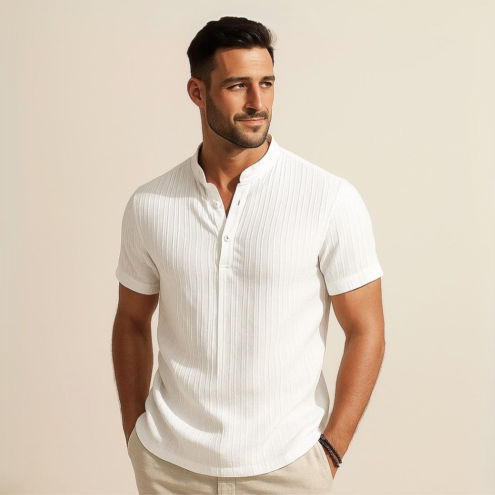 Camisa de Cuello Mao Plisada para Hombre Old Money Richelieu