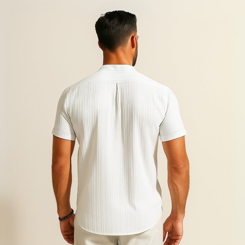 Camisa de Cuello Mao Plisada para Hombre Old Money Richelieu