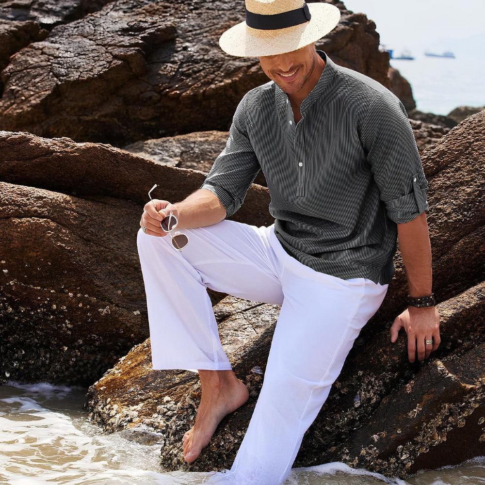 Camisa de Cuello Mao para Hombre Old Money Ascot