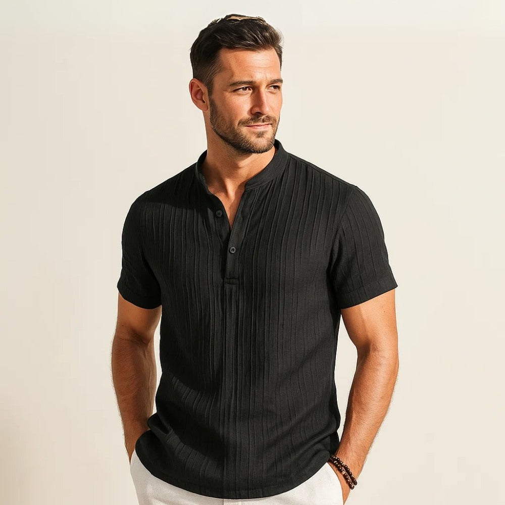 Camisa de Cuello Mao Plisada para Hombre Old Money Richelieu