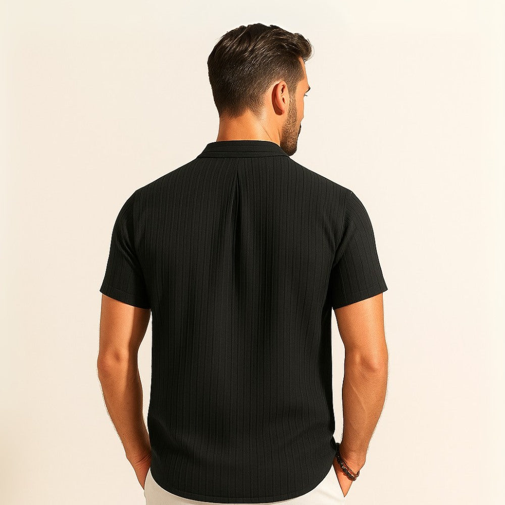 Camisa de Cuello Mao Plisada para Hombre Old Money Richelieu