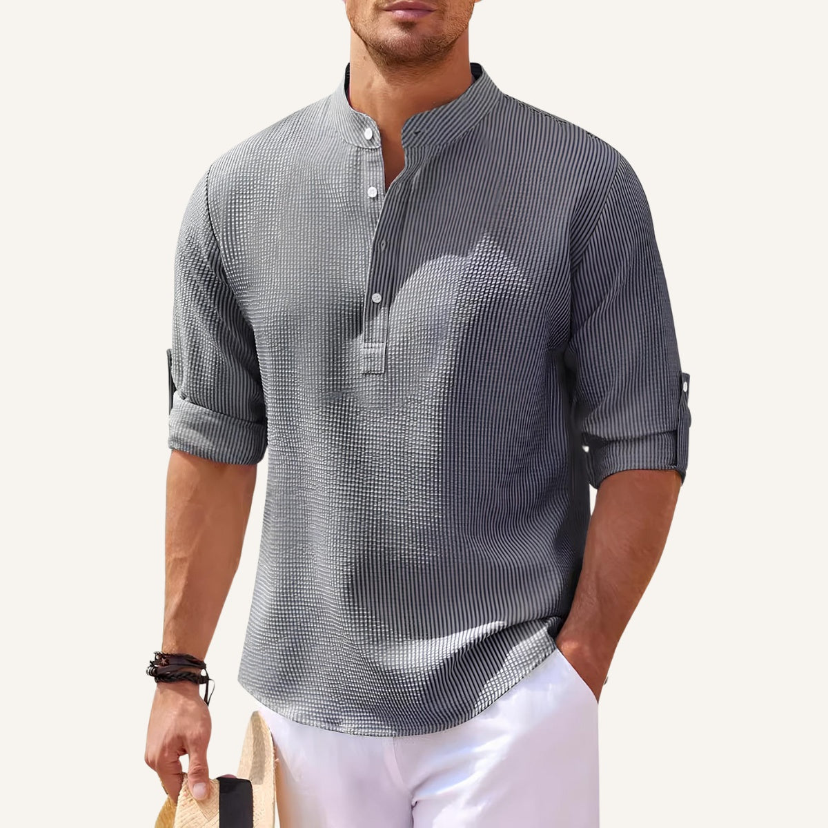 Camisa de Cuello Mao para Hombre Old Money Ascot