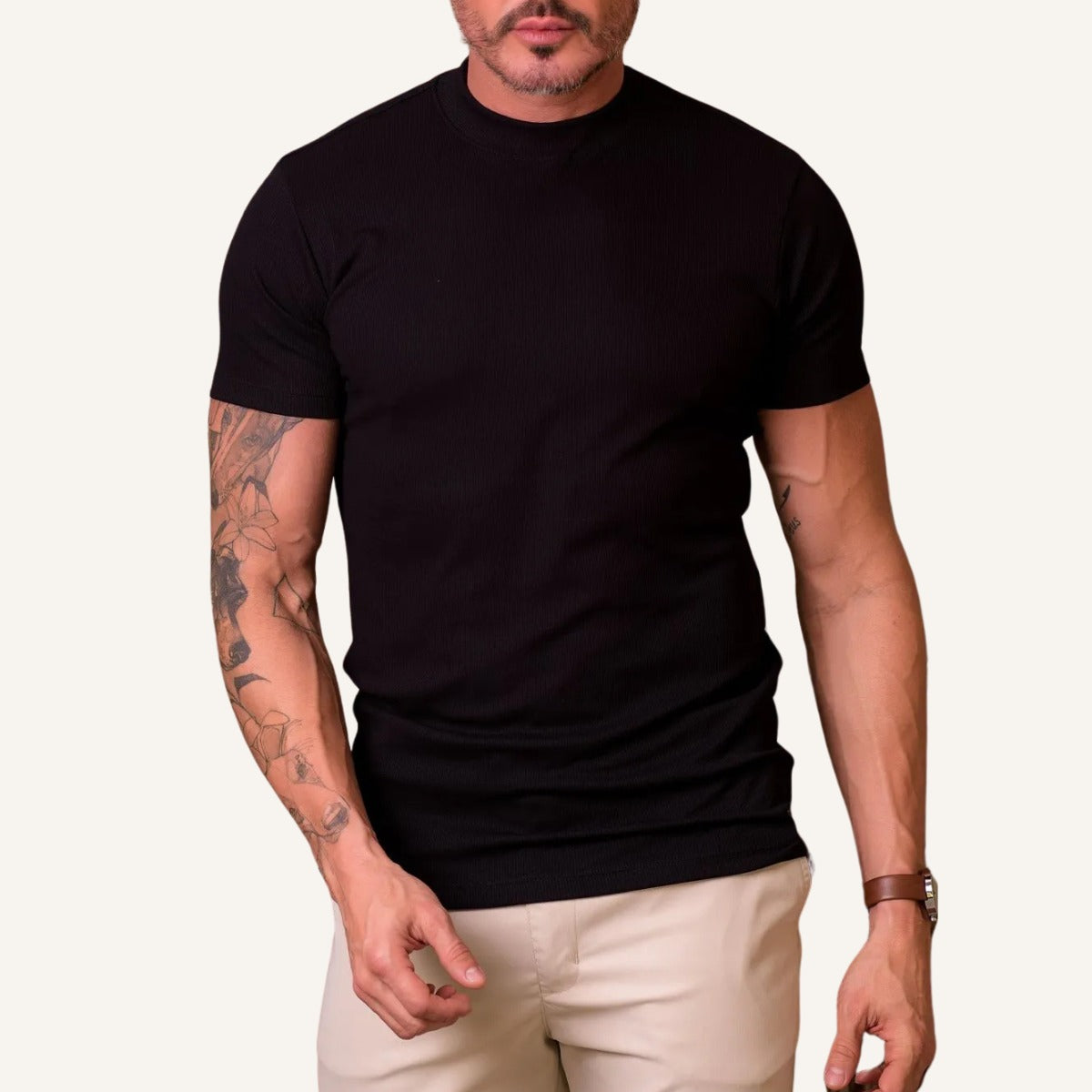 Camiseta Acanalada de Cuello Alto para Hombre Clarence