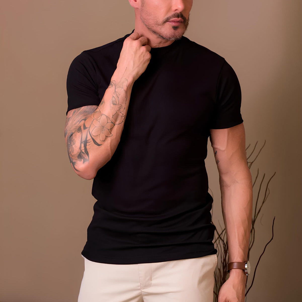 Camiseta Acanalada de Cuello Alto para Hombre Clarence